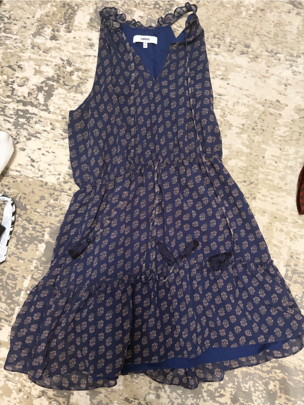 Likely Navy Blue Printed Sleeveless Tie-Front Jumpsuit Romper